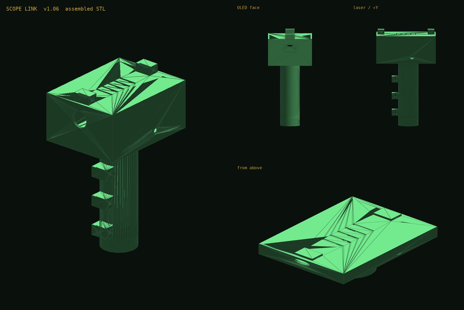 Orthographic views of the assembled enclosure STLs